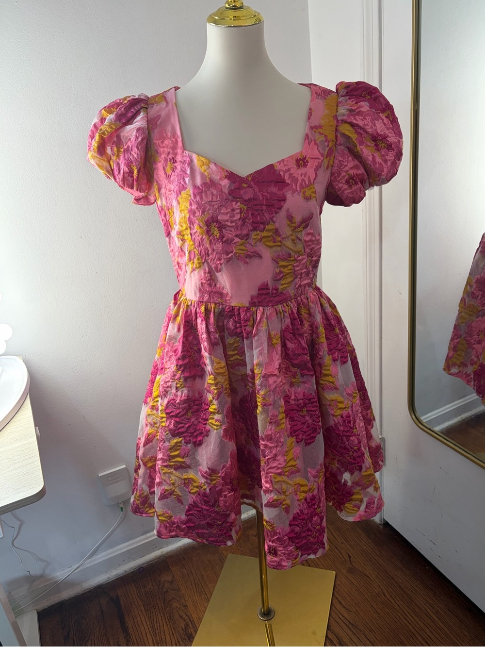 JessaKae Pink & Yellow Floral Puff-Sleeve Dress